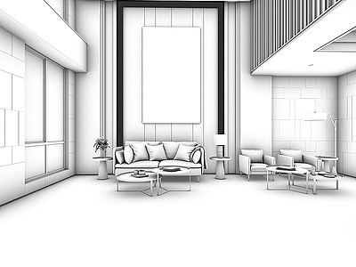 3d欧式简约别墅客厅模型