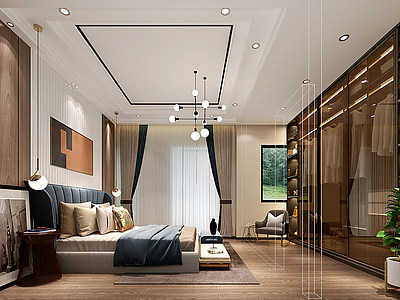 3d现代轻奢主卧室效果图模型
