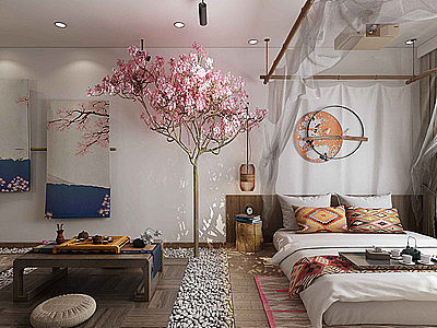 3d禅意中式网红名宿卧室模型