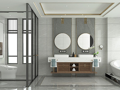 新中式卫生间浴缸洁具模型3d模型