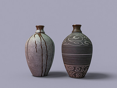 中式陶罐模型