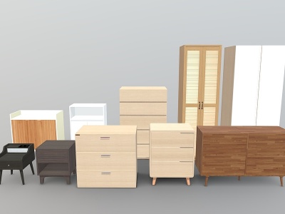 3d现代床头柜柜子家具组合模型