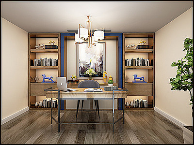 3d现代风格卧室书房模型