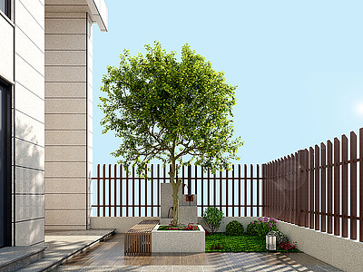 3d新中式居家庭院阳台模型