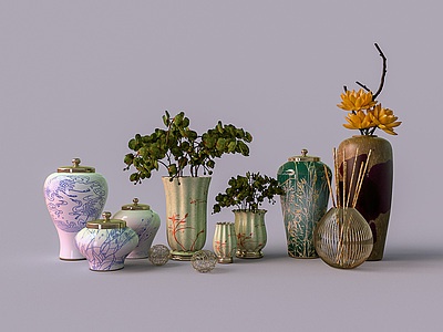 3d陶瓷器罐花瓶集合模型