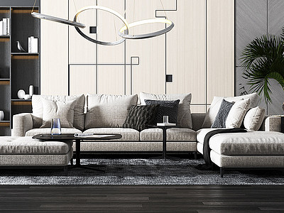 3d客厅沙发组合吊灯模型