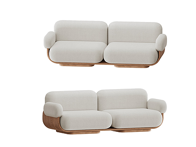 3d现代自然风格双人米黄沙发模型