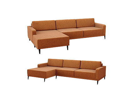 3dabayomi现代L型橙色沙发模型