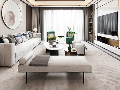 3d新中式轻奢客厅模型