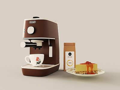 3d咖啡机早餐蛋糕模型