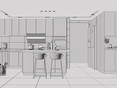 开放式厨房岛台模型3d模型