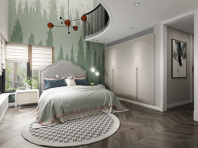 北欧复式卧室模型