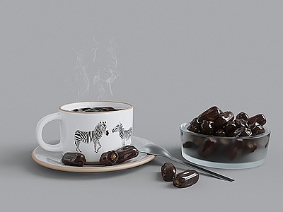 早餐咖啡杯红枣蜜饯模型3d模型