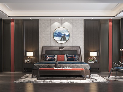 新中式主人房轻奢卧室模型3d模型