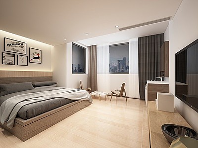 3d北欧原木风格简约卧室模型