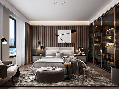 3d卧室双人床装饰画模型