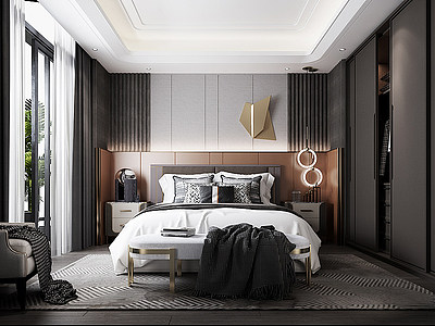卧室床床头柜模型3d模型