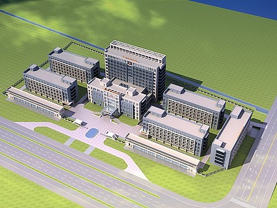 3d现代医院鸟瞰规划模型