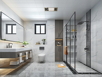 3d简约卫生间浴室柜镜子模型