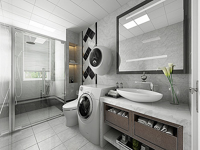 3d现代卫生间镜子浴室柜模型
