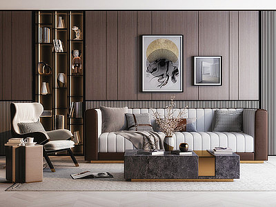 3d现代轻奢客厅沙发茶几模型