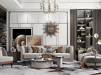 3d现代客厅茶几沙发组合模型