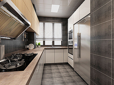 简约厨房橱柜冰箱模型3d模型