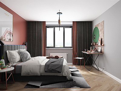北欧卧室双人床模型3d模型