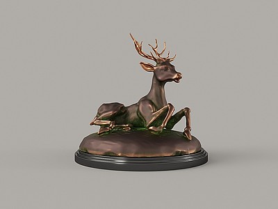 3d污渍古铜<font class='myIsRed'>动物雕像</font>鹿摆件模型