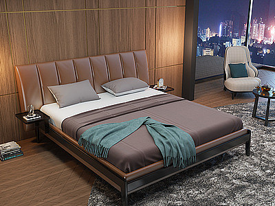 3d后现代轻奢卧室双人床模型