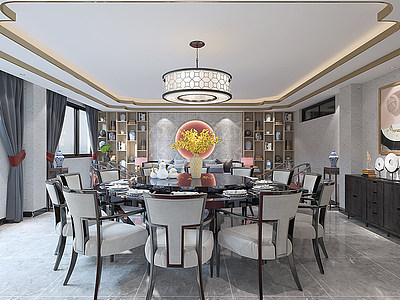 3d新中式餐厅包间吊灯模型