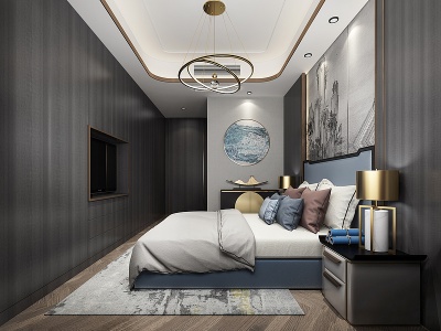 3d新中式卧室主人房模型