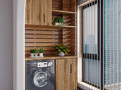 实木阳台洗衣机柜3d模型