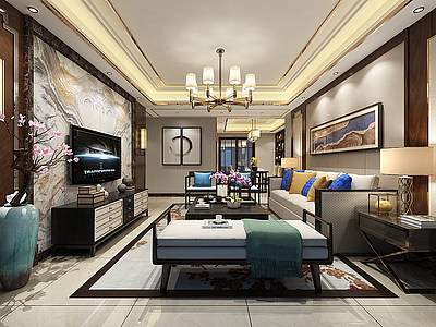 新中式风格家装客厅模型3d模型