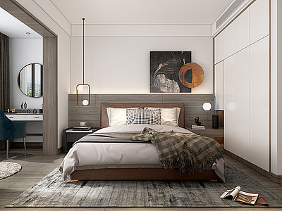 极简卧室双人床模型3d模型