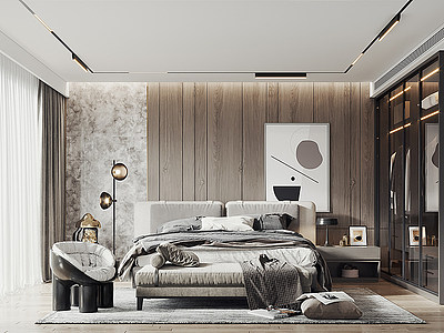 3d卧室现代床床尾凳模型