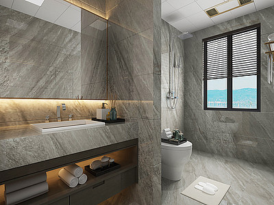 新中式卫生间镜子浴室柜模型3d模型