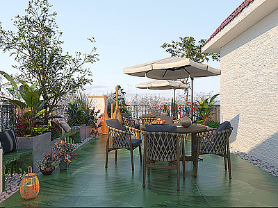 3d屋顶花园景观植物模型