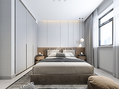 现代风格次卧室模型3d模型