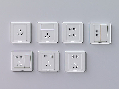 3d现代常用墙壁白色插座集合模型