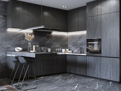 3d现代客厅餐厅厨房模型
