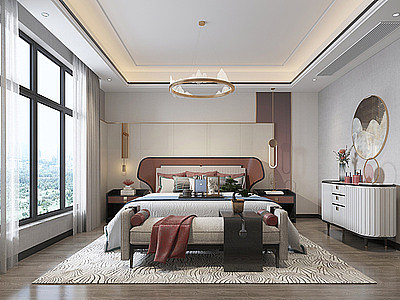 3d新中式卧室吊灯模型