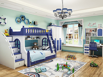 地中海儿童房上下床模型3d模型