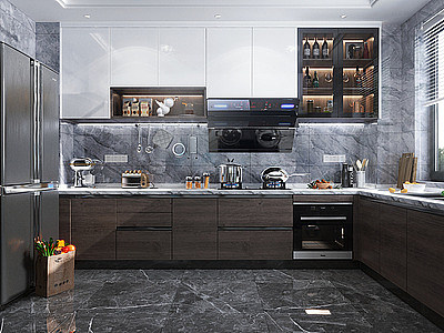3d厨房橱柜厨房电器模型