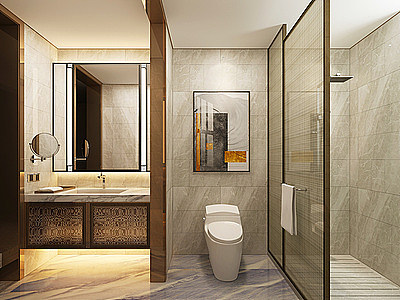 3d浴室卫生间挂画镜子浴室柜模型