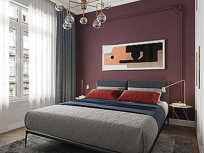 现代卧室双人床模型