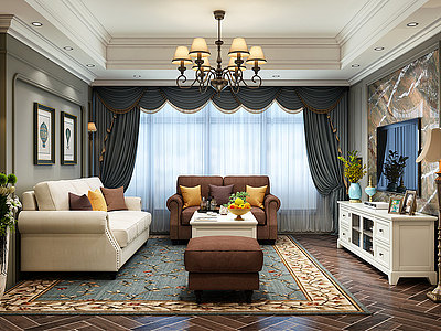 美式客厅多人沙发模型3d模型