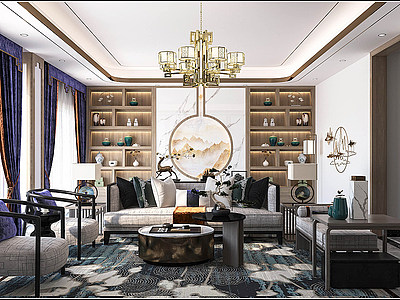 新中式客厅客厅沙发模型3d模型