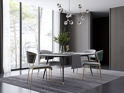 3d餐厅餐桌椅吊灯模型