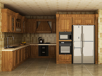 3d欧式实木厨柜模型